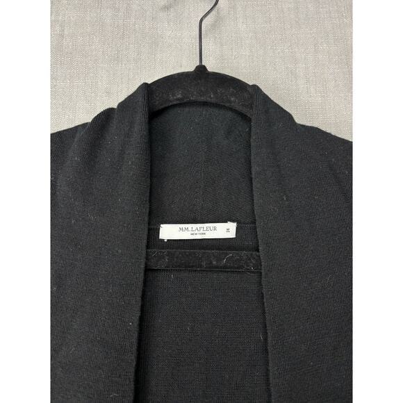 MM Lafleur womens M merino wool long line open front black cardigan sweater - Picture 2 of 7